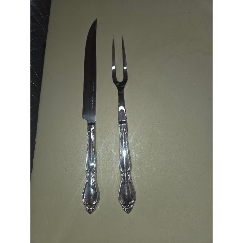 Imperial Stainless USA Vintage Carving Set Knife and Fork Silverware Floral